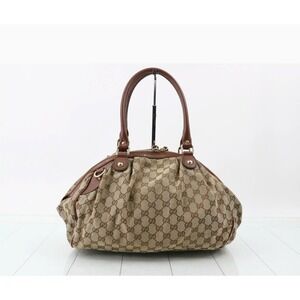 GUCCI Sukey Handbag Brown GG Monogram Canvas Leather Trim Shoulder Bag
